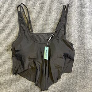 Adisputent Women's Black Bikini Top Size L Ruffle Hem Adjustable Straps